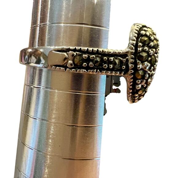 Vintage Women's Rhodium Plated Dress Ring Marcasite Heart - Size 9 - Picture 7 of 11